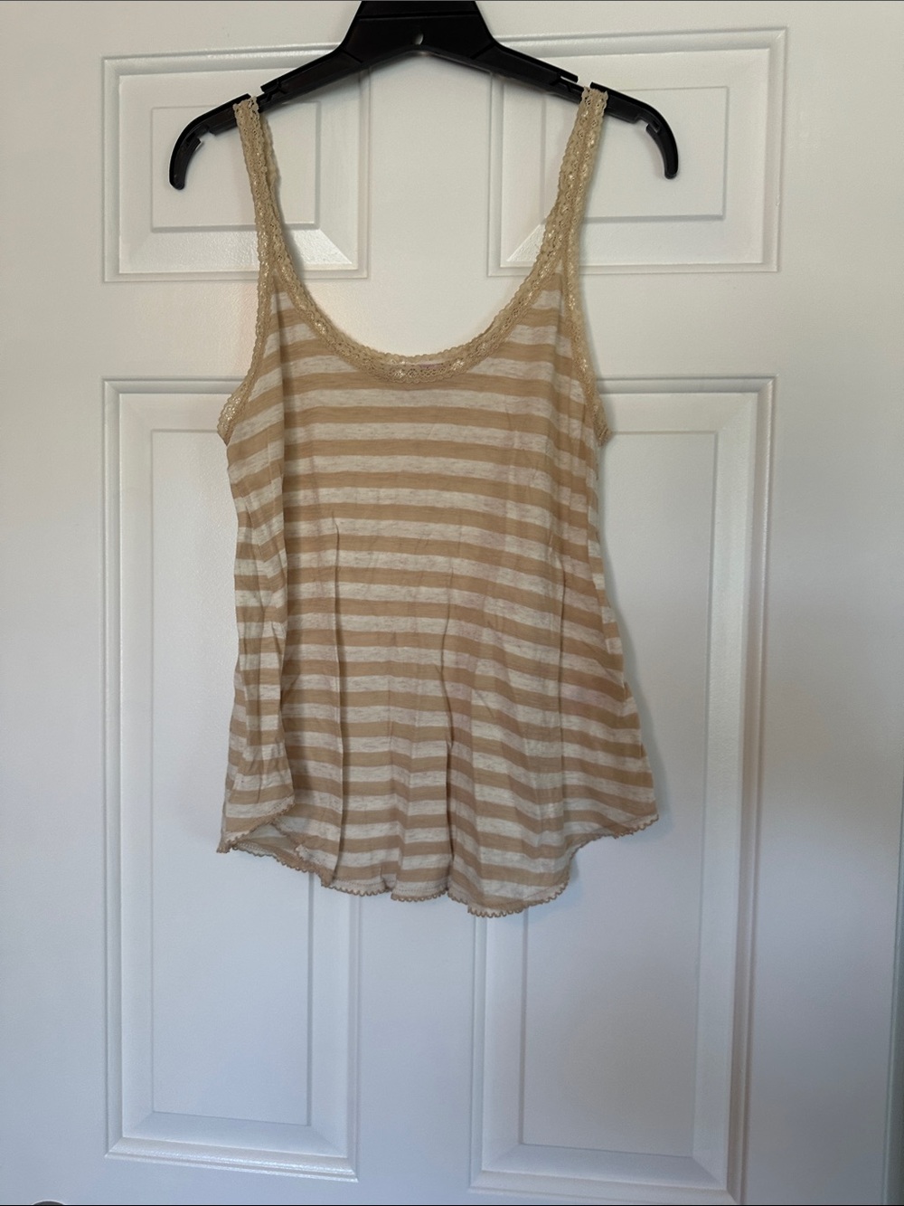 Calypso St. Barth Beige & White Striped Lace-Trim Tank